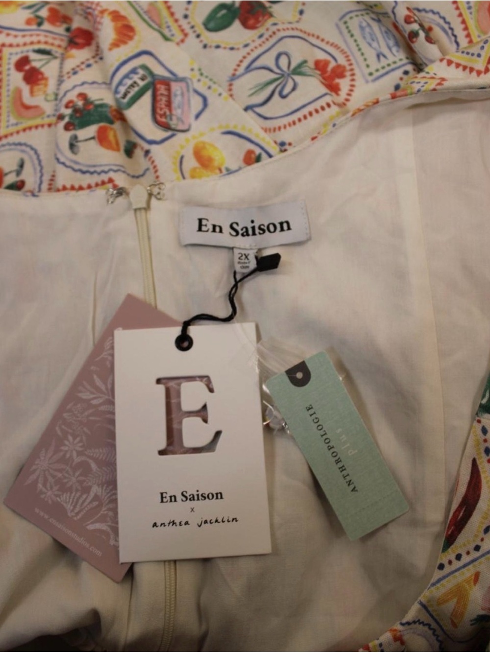Anthropologie Food Print Mini Dress Drop-waist with pockets - Picture 4 of 7
